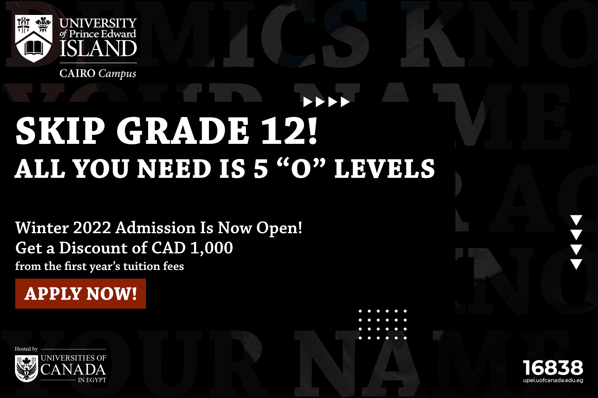 IGCSE Students, your grades are out! Skip Grade 12, and Apply Now for UPEI Cairo Campus